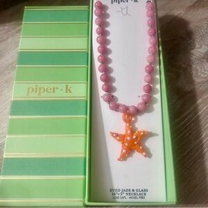 🧜‍♀️ Piper·k Dyed Jade & Glass Necklace – Starfish Pendant, 16”+3” Adjustable